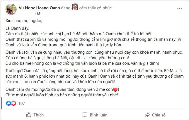 Á hậu Hoàng Oanh xác nhận ly hôn chồng Tây: 'Tôi đã cố gắng hết lòng, hết sức mình' ảnh 1