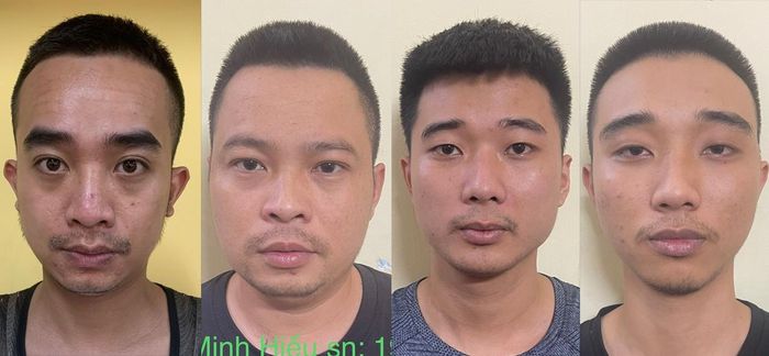  Việt Anh, Hiếu, Long, Nam (trừ trái qua) bị điều tra về hành vi cho vay lãi nặng. Ảnh: Công an cung cấp. 